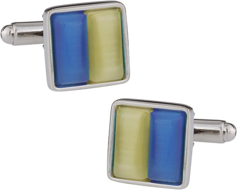 Elegant Blue and Yellow Square Cufflinks with Presentation Box...