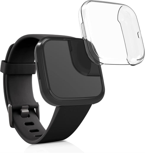 kwmobile Case Compatible with Fitbit Versa 2 Case - 2X TPU Silicone Fitness Tracker Cover - Black/Transparent...