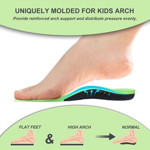 Kids Orthotic Arch Support Insoles, Plantar Fasciitis Cushioning Shoe Inserts, Shock Absorption Velvet Surfaces Deep Heel Cup Chinldren Inner Sole...