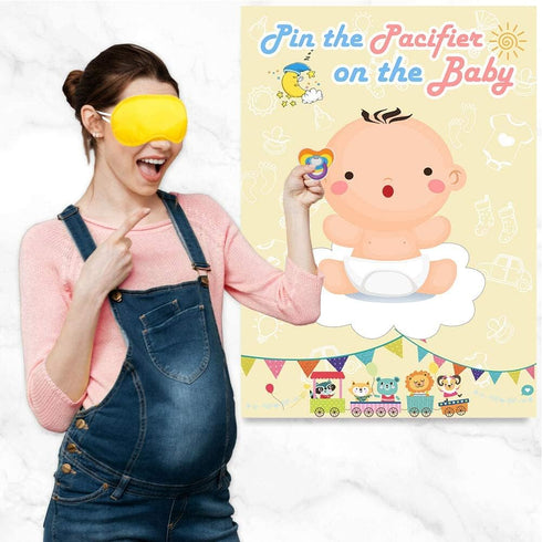 Hooqict Pin The Pacifier On The Baby Game, Baby Pacifier Games Poster with 72pcs Pacifiers Stickers Baby Shower Games Party Favors Girls Boys Kids...