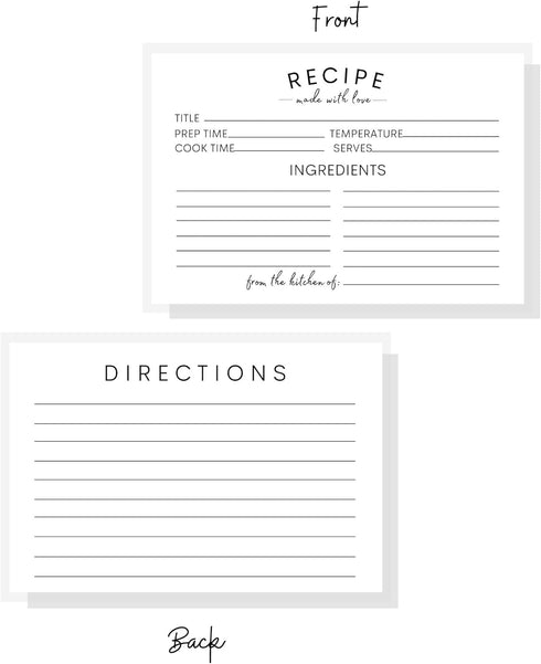 Recipe Instruction Cards | 50 | 4 x 6” inches Postcard Size | Recipe Index Cards for Kitchen Supplies, Recipe Box, Housewarming Gift, Wedding Show...