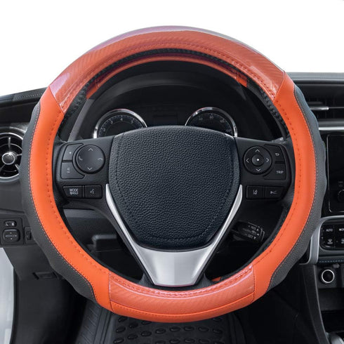 Motor Trend SW-812 Orange Ultra Sport Pebbled Leather Steering Wheel Cover with Carbon Fiber Detail-Universal Fit for Standard Sizes 14.5 to 15.5 ...