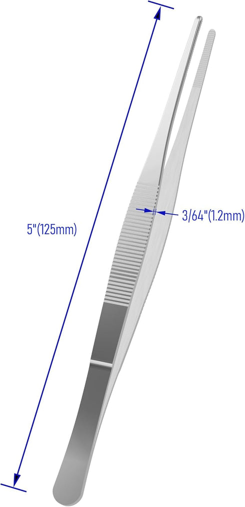 2 PCS 5 Inch Stainless Steel Tweezers, with Straight Round Blunt Serrated Tip, 3/64 Inch Thickness Stainless Steel, Multipurpose Daily Garden Home...
