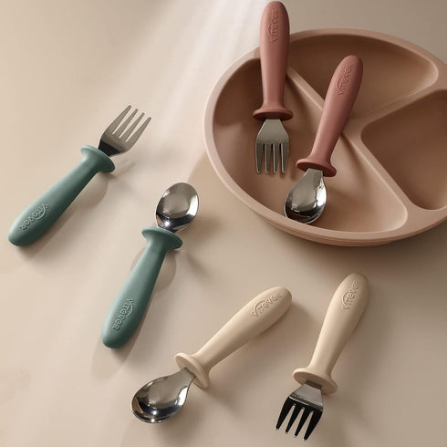 VITEVER 6 Pieces Toddler Utensils, Kids Silverware Set with Silicone Handle, Children Safe Spoons and Forks, 18/8 Stainless Steel, Food-grade Sili...