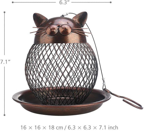 Outside Wild Bird Feeder, Heavy Duty Metal Frame Squirrel Proof Bird Feeders Hanging for Garden Yard Outdoor Decoration, Cute Cat Shaped...
