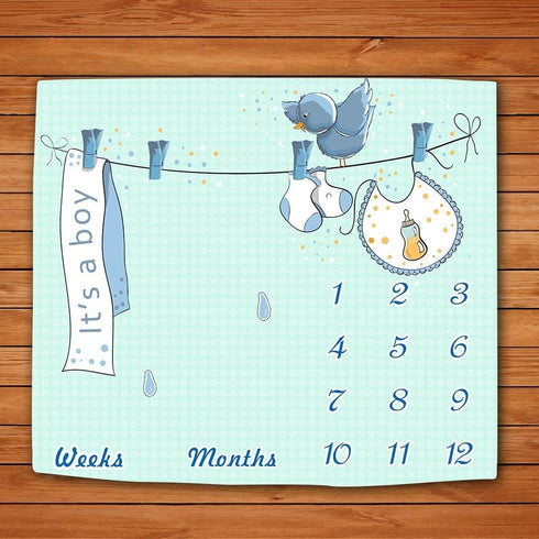 Milestone Blanket for Baby Boy, Blue Baby Photo Backdrop Memory Blanket for Baby Boy Swaddling Blanket, 48x40 Inch Receive Baby Blanket for Baby B...
