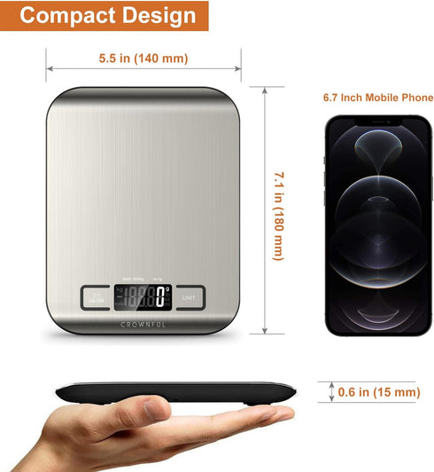 CROWNFUL Food Scale, 11 lb Digital Kitchen Scales with Built-in Coin Battery, Weight Ounces and Grams for Cooking and Baking, 6 Units with Tare Fu...