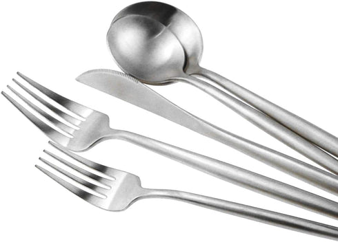 Silver Flatware, Royal 5 Piece Luxury Matte Finish 18/10 Stainless Steel Tableware Sets for 1 Including Forks Spoons Knives, Camping Silverware Tr...
