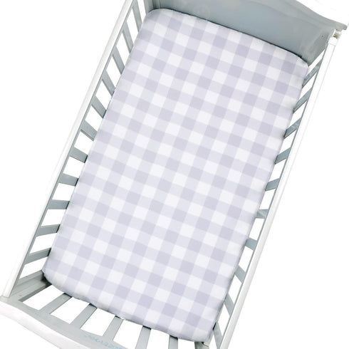 JISEN Baby Crib Sheet 1 Piece Portable Fitted Crib Sheet for Standard Crib and Toddler Mattresses Nursery Bed Decor for Boys Girls 28x52 Inch Grid...