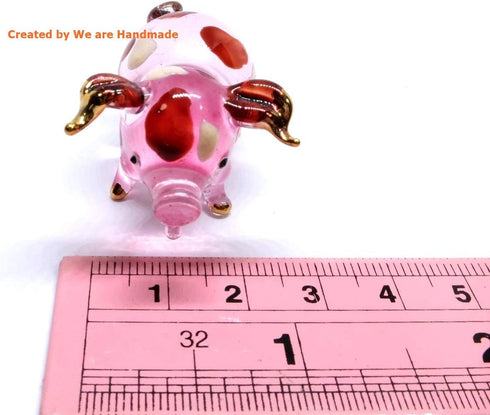 Handmade Mini 2" Blown Glass Pig Figurine, Pink with 22K Gold Accents, Gift Ideas, Fantasy Cool Stuff Decor No.2...