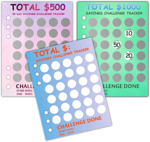 Scratch Off Money Saving Challenge Binder Trackers for 6 Ring A5 Binders,4 Pcs Per Pack...