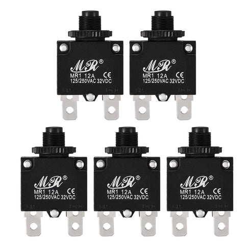 uxcell 5Pcs Thermal Overload Protector AC 125/250V 12A Push Button Reset Circuit Breaker...