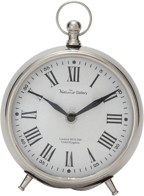 Deco 79 Stainless Steel Metal Decorative Clock Mantel Clock with Ring Top, Tabletop Clock 6" x 3" x 7", Silver...
