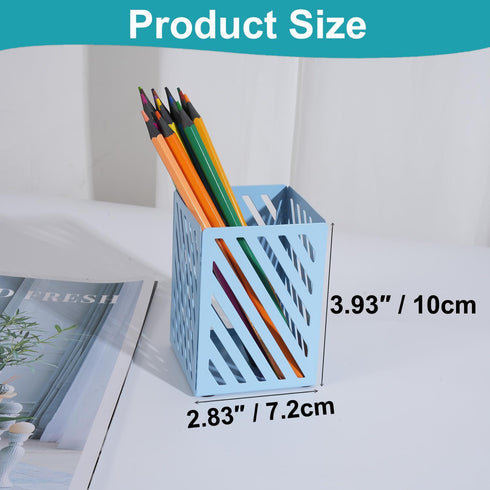 Pen Holder for Desk, Metal Pencil Organizer Pencil Cup Pencil Holder, Square Cute Pen Stand Holder Desk Organizer for Office Supplies, Blue...