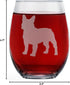 Greenline Goods French Bulldog Stemless Wine Glasses (One Glass) - Frenchie Dog Lovers Gifts for Him and Her - Hand Etched 2-Sided Silhouette with...