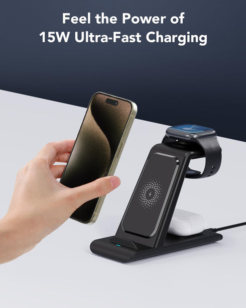 HATALKIN 3 in 1 Wireless Charging Station Compatible for Apple Products Multiple Devices Charger for Apple Watch ultra 9 8 7 SE 6 5 4 AirPods Pro ...