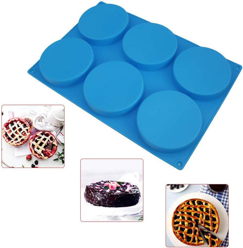 6-Cavity Large Cake Molds Silicone Round Disc Resin Coaster Mold Non-Stick Baking Molds, Mousse Cake Pan, French Dessert, Candy, Soap (Blue)...