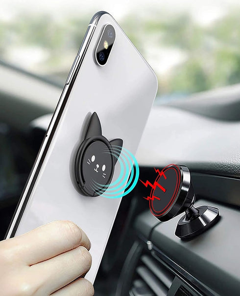 Cell Phone Ring Holder Ultra-Thin Cute Cat Metal Finger Grip 360° Rotation 180° Flip Kickstand Phone Grip for Magnetic Car Mount Compatible with A...