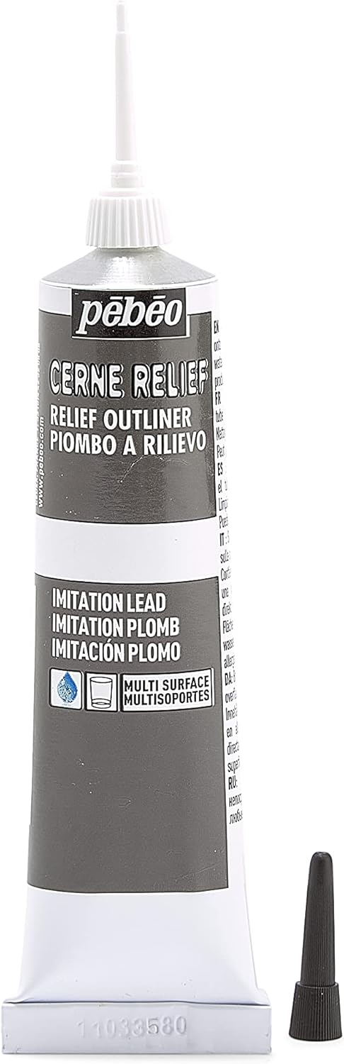 Pebeo Vitrail, Cerne Relief Dimensional Paint, 37 ml Tube with Nozzle - Imitation Lead, 1.25 Fl Oz (Pack of 1)...
