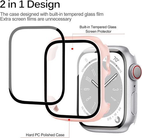 Miimall Compatible for Apple Watch Series 9 41mm Case with Built-in Glass Screen Protector, Hard PC Shockproof Anti-Scratch Waterproof Bumper Case...