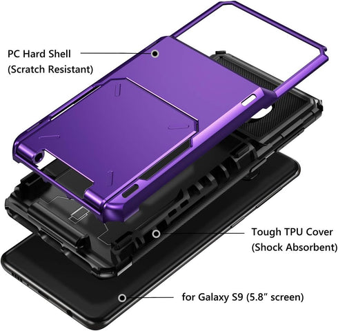 Vofolen Case for Galaxy S9 Case Wallet ID Slot Credit Card Holder Pocket Scratch Resistant Dual Layer Protective Bumper Rugged TPU Rubber Armor Ha...