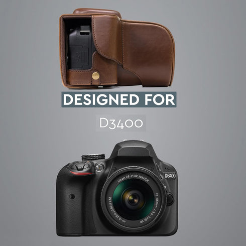 MegaGear Nikon D3400 Ever Ready Leather Camera Case and Strap, with Battery Access - Dark Brown - MG857...