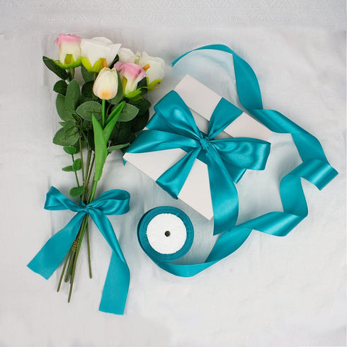 1-1/2 Inch Wide Turquoise Soild Stain Ribbon Single Faced Fabric Ribbons for Gift Wrapping Sewing Wreath DIY Bows Floral Decoration Card Invitatio...