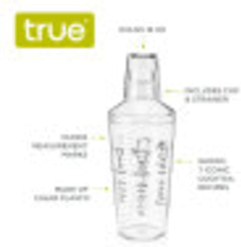 True Plastic Cocktail Shaker for Margarita, Cold Brew Cocktails, Includes 7 Classic Recipes, Espresso Martini Shaker, Home Bar Gifts, Bar Tools, B...