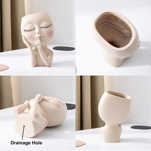 SnugMaker Face Planter Pots Head Planter, Succulent Planters, Face Flower Pot Head Planter for Indoor Outdoor Plants with Drainage Hole Closed Eye...