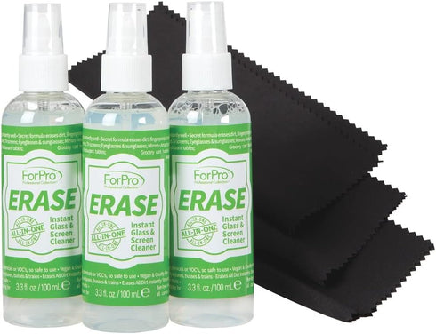 ForPro Erase Instant Glass & Screen Cleaner Kit, for TV Screens, Smartphones, Eyeglasses, Mirrors - Includes 3.3 Oz. Bottle and Microfiber Cleanin...