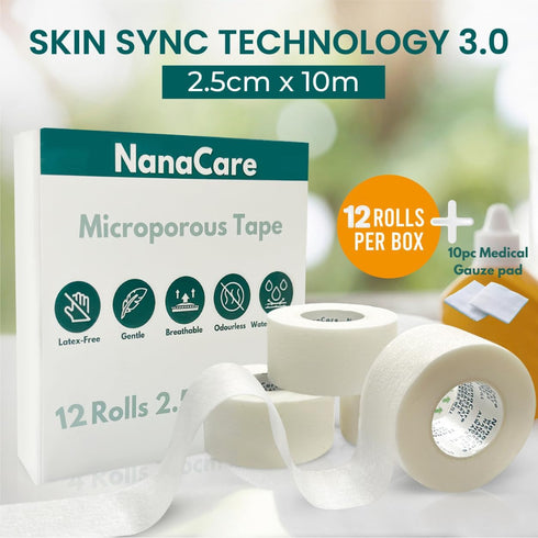 Paper Surgical Tape 1" x 11yd +10pc Gauze Pads| 12 Rolls Microporous Micropore Tape | Medical Tape for Skin,Dressings,Face,Wound Care| First Aid B...