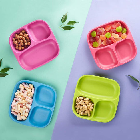 GET FRESH Bamboo Kids Divided Plates Set – 2-Pack 3 Compartment Bamboo Childrens Plates for Kids Meals – Reusable Bamboo Toddler Divided Plates Se...