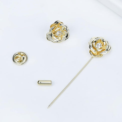 Crystal Alloy Rose Flower Lapel Pins Button Pin Groom Boutonniere for Wedding Floral Brooch Pin Set for Women Men...