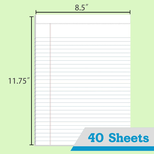 KAISA Legal Pads 8.5x11 Writing Pads Wide Ruled Notepads 8.5"x11.75" White Note Pads 40 Sheets 2 Pads,WT-MWT40W-2PAD?Made in the USA....