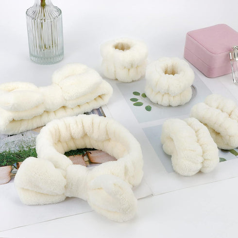 6 PCS Spa Headband with Wrist Washband Face Wash Set, Makeup Headband and Wristband Towel Scrunchies for Washing Face, Skincare Headband Sleepover...