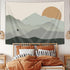 Ptrxobj Small Sage Green Mountain Tapestry Boho Abstract Sun Landscape Wall Hanging Art Mid Century Sunset Tapestries Minimalist Aesthetic Decor f...