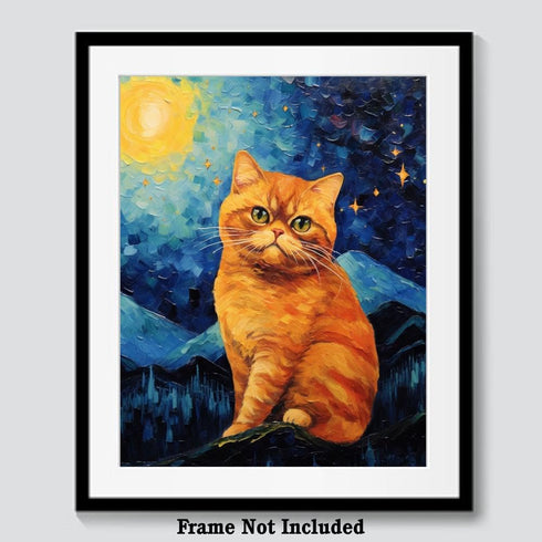 Bestbuddy Pet 11X14 Unframed Starry Night Van Gogh Inspired Cute Exotic Shorthair Cat House Pet Friend Family Animal Clinic Oil Painting Art Print...