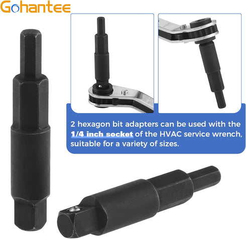 gohantee Hvac Service Wrench Tools Air Conditioner Valve Ratchet Wrench 3/16” to 3/8” 5/16'' x 1/4'' with 2 Hexagon Bit Adapter Kit for Air Refrig...