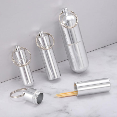 uxcell Toothpick Holder, 2Pcs - Aluminum Alloy Portable Toothpick Case, Waterproof Toothpick Holder Pocket with Keychain for Outdoor Picnic Campin...
