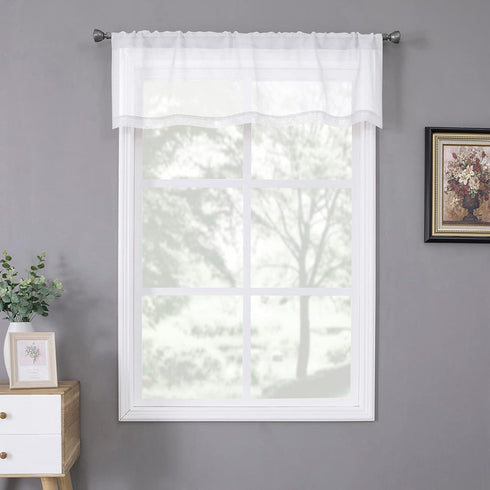 Tollpiz White Sheer Valance Linen Textured Bedroom Valance Curtains Sheer Light Filtering Rod Pocket Voile Curtain Valances for Living Room, 54 x ...