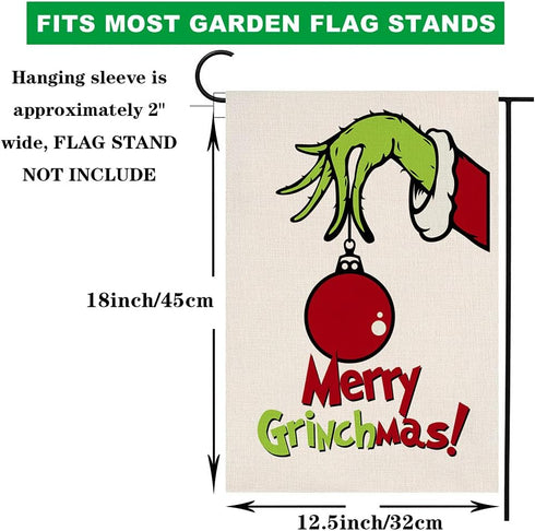 Grinch Merry Christmas Small Garden Flag Vertical Double Sided Burlap Red Green Yard Outdoor Decoration 12 x 18 Inches...