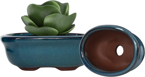 Chinese Bonsai Pot Oval Glazed Flower Pot Planter Home Garden Decor...