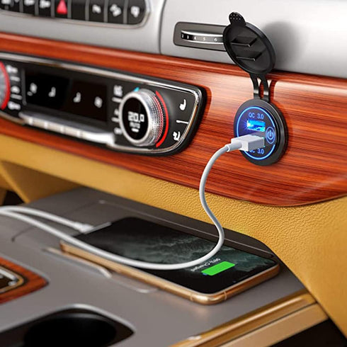 12V/24V 3.0 Dual USB Charger Socket with Touch Switch, Waterproof QC3.0 Dual USB Fast Charger Port Power Outlet for Marine, Boat, Motorcycle, Camp...