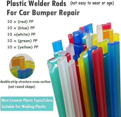 106pcs Plastic Welding Rods ABS PP PU PE PA PC TPO 7 Types of Plastic Welder Rods for Car Bumper Kayak Repair Kit with Reinforcing Stainless Steel...