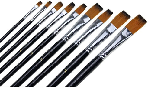 9pcs Flat Pointed Tip Nylon Hair Acrylic Watercolor Brush Artists Paint Brush Set Black...