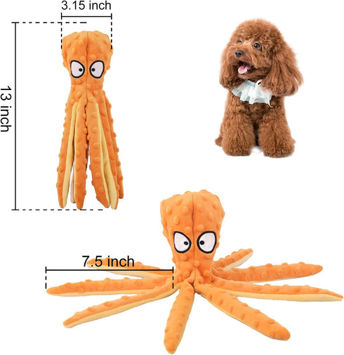 WishLotus Octopus Dog Chew Toy, No Stuffing Plush Dog Squeaky Toy with Crinkle Paper in Legs, Corduroy Interactive Dog Play Toy Dog Teething Toy f...