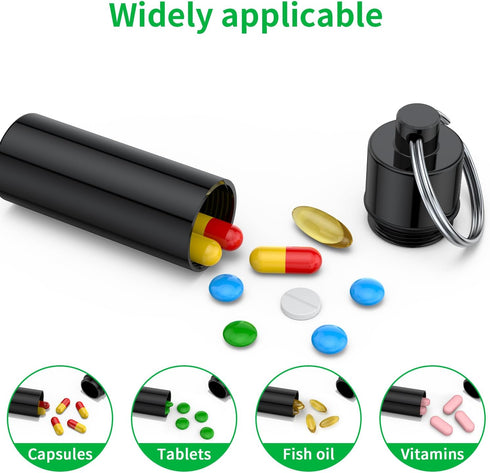 Small Keychain Pill Container(5 Pack), Portable Travel Pill Box Waterproof Metal Pill Case Keychain Mini Medicine Bottle Holder for Purse with Key...