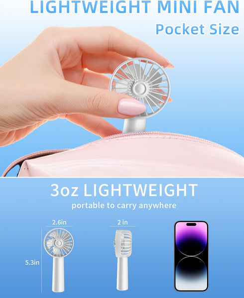 Mini Handheld Fan, Small Portable Fan USB Rechargeable, 3 Speeds, Personal Fan USB Rechargeable Cute Design, Powerful Eyelash Fan for Stylish Girl...