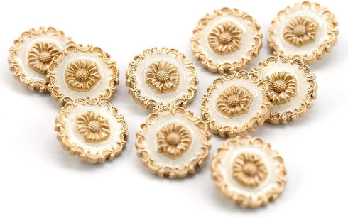 20 pcs Vintage Sunflower White Enamel Sewing Metal Shank Coat Buttons -25mm -1"...