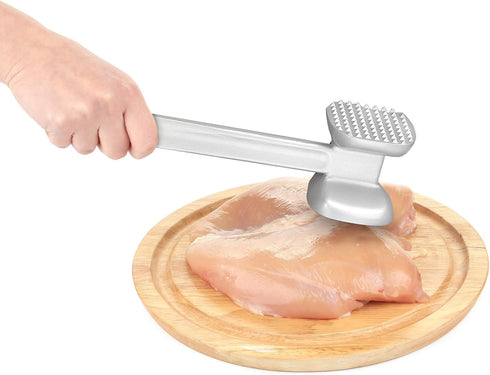 HIC Kitchen Non-Stick Dual-Sided Meat Tenderizer, Toothed and Plain Heads, Silicone-Coated...